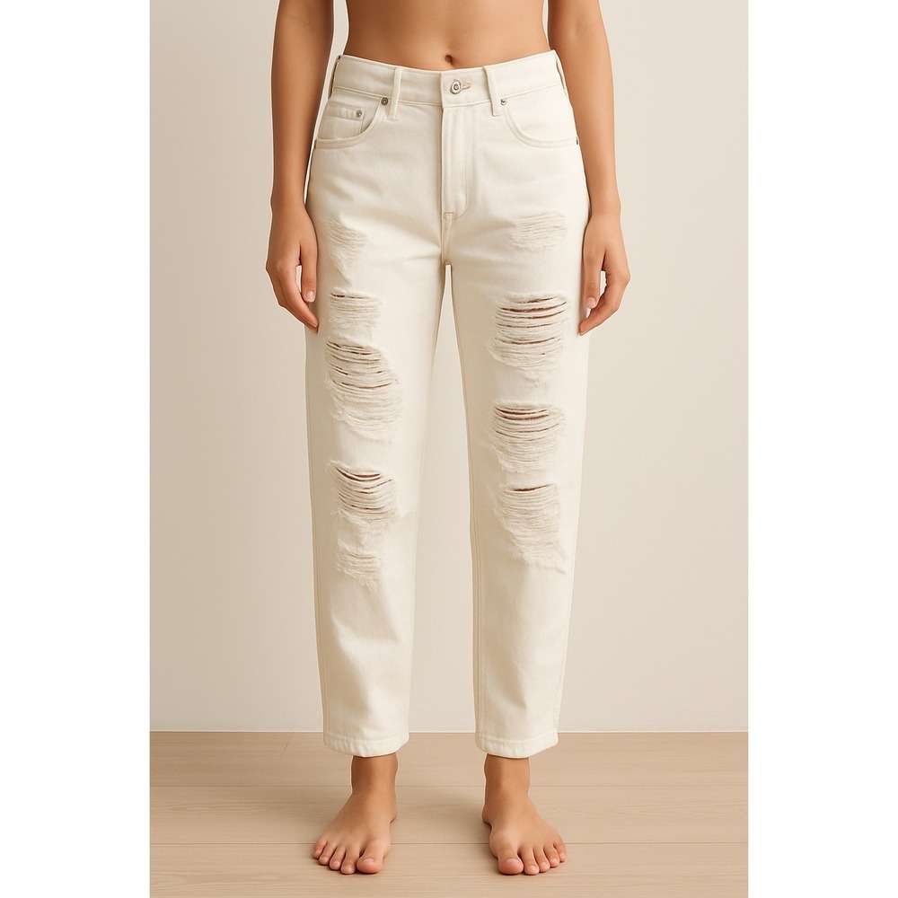 H&M &Denim White Distressed Boyfriend Low Waist Jeans 25/30 Y2K
